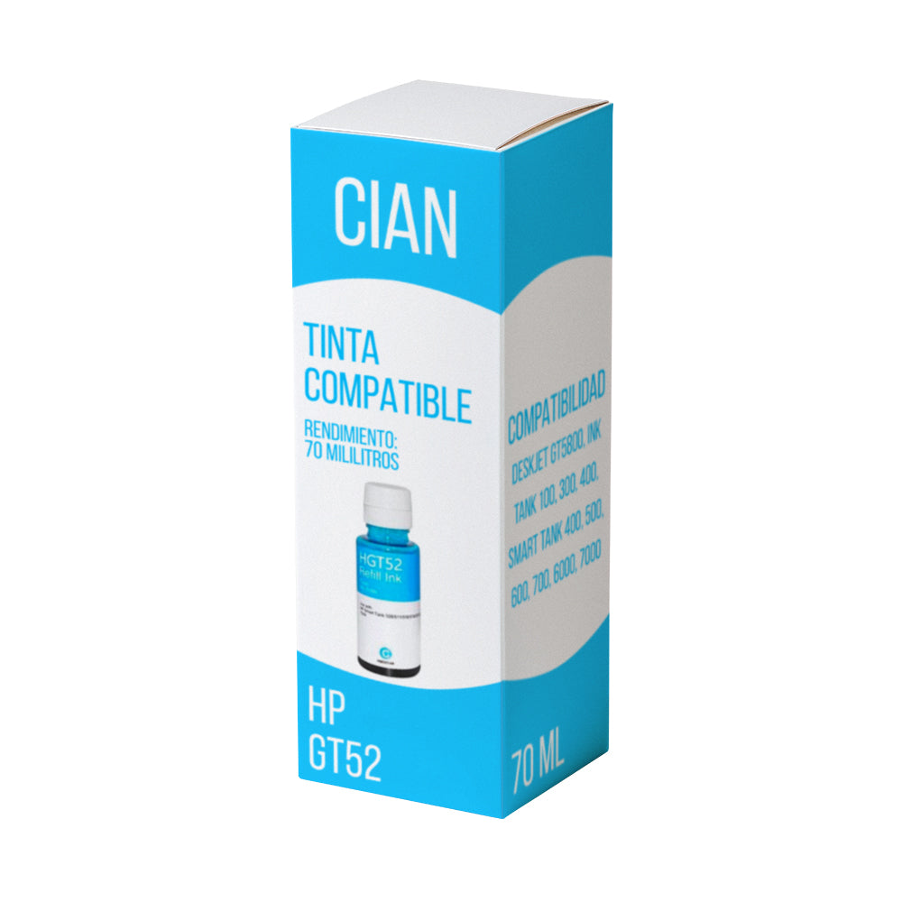 Tinta HP GT52 Cian M0H54AL 70ml 400, 600 Compatible