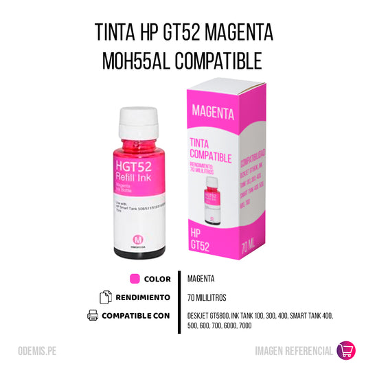 Tinta HP GT52 Magenta M0H55AL 70ml 100, 300 Compatible