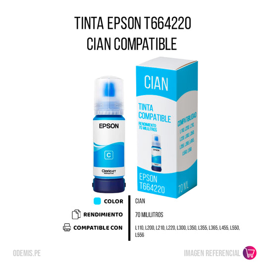 Tinta Epson T664220 Cian 70ml L110, L200 Compatible