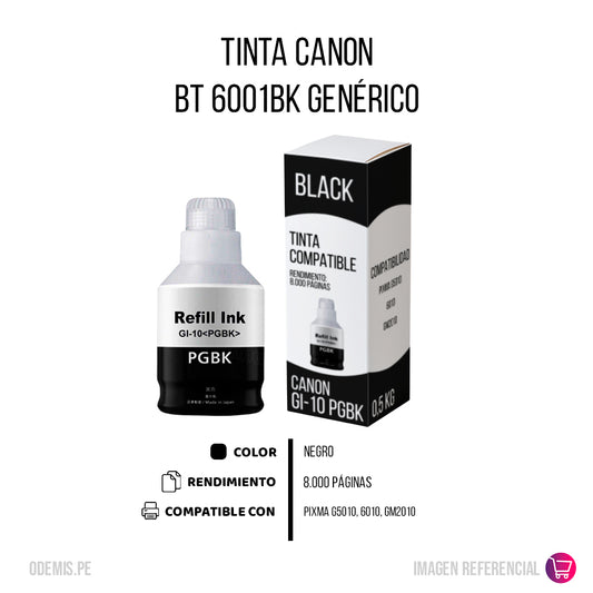 Tinta Canon GI-10 PGBK Negro 170ml G5010, 6010 Compatible