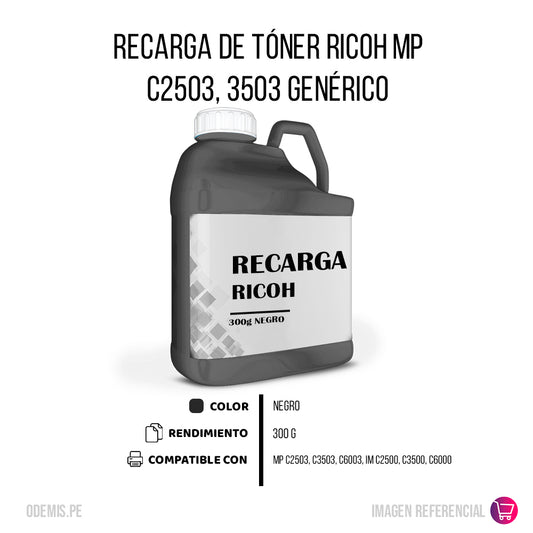 Recarga de Toner Ricoh MP C2503, 3503 Negro 300g Compatible