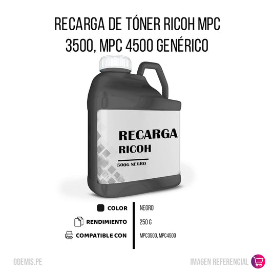 Recarga de Toner Ricoh MPC 3500, MPC 4500 Negro 500g Compatible