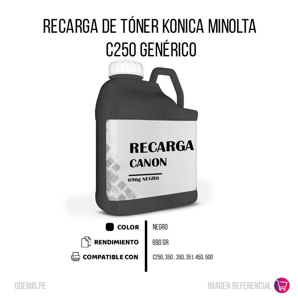 Recarga de Toner Konica Minolta C250 Negro 690g Galonera Compatible