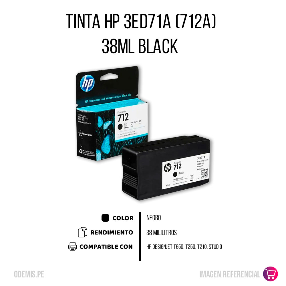 Tinta Hp 712A Negro 3ED70A 80ml T650, T250 Original