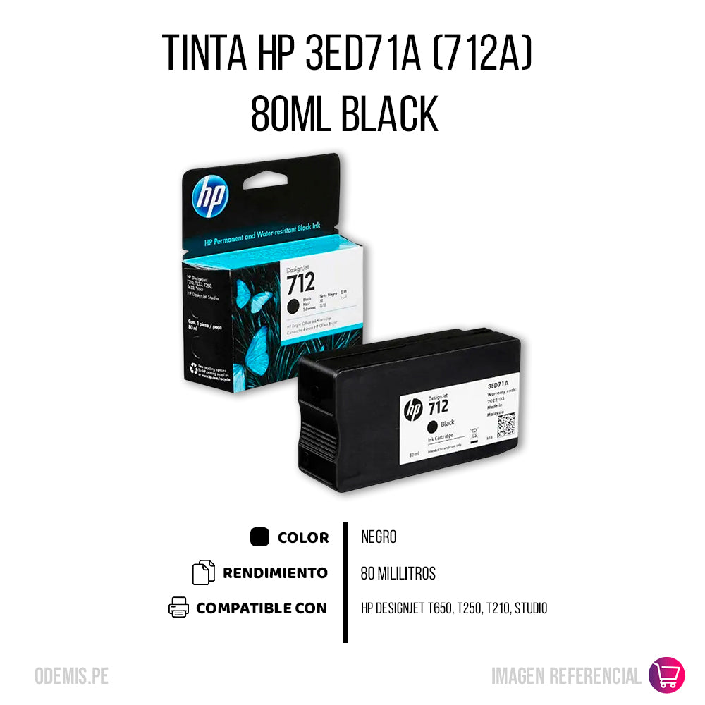 Tinta Hp 712A Negro 3ED71A 80ml T650, T250 Original