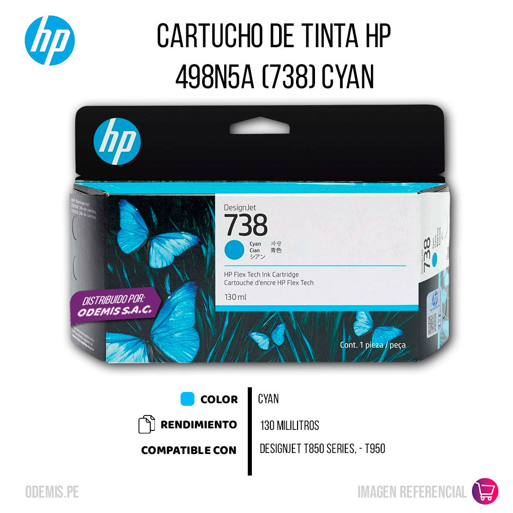 Tinta HP 738 Cian 498N5A 130ml T850, T950 Original