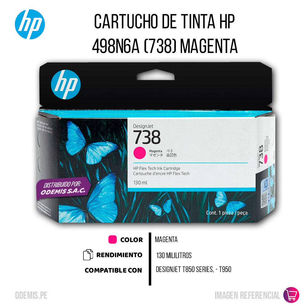 Tinta HP 738 Magenta 498N6A 130ml T850, T950 Original