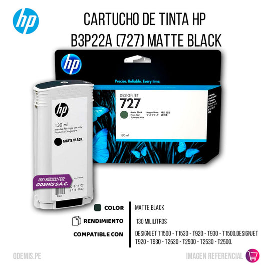 Tinta HP 727A Negro Mate B3P22A 130ml T1500 Original