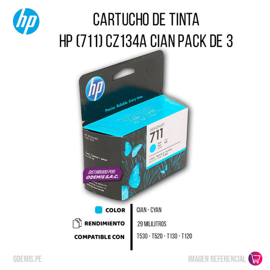 Pack de 3 Tintas HP 711 Cyan CZ134A 29ml T100, T130 Original