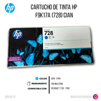 Tinta HP 728A Cyan F9K17A 300ml T730, T830 Original