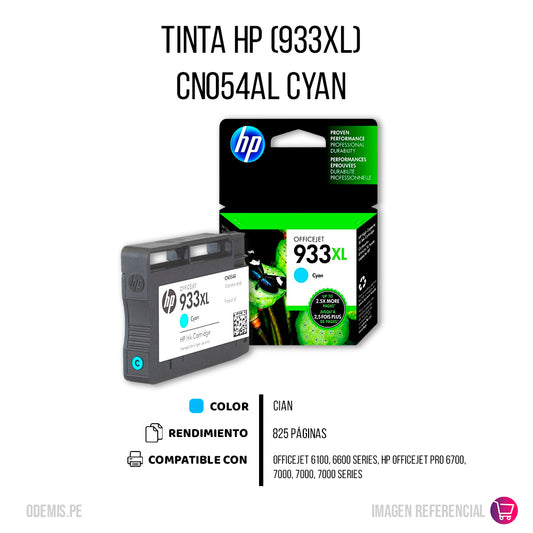 Tinta Hp 933XL Cian CN054AL 825 Pág. Officejet 6100 Original