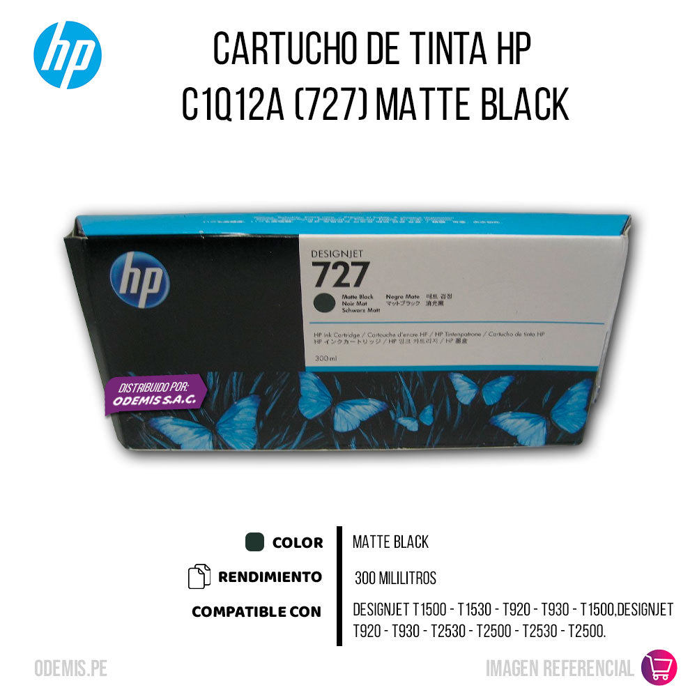Tinta HP 727A Negro Mate C1Q12A 300ml T1500, T1530 Original