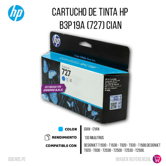 Tinta HP 727 Cian B3P19A 130ml T1500, T1530 Original