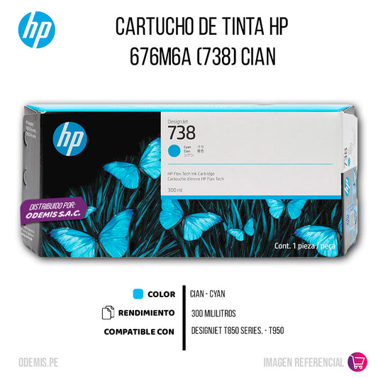 Tinta HP 738 Cian 676M6A 300ml T850, T950 Original