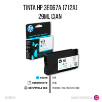 Tinta Hp 712A Cian 3ED67A 29ml T210, T230, Original