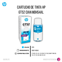 Tinta HP GT52 Cian M0H54AL 70ml 100, 300 series Original