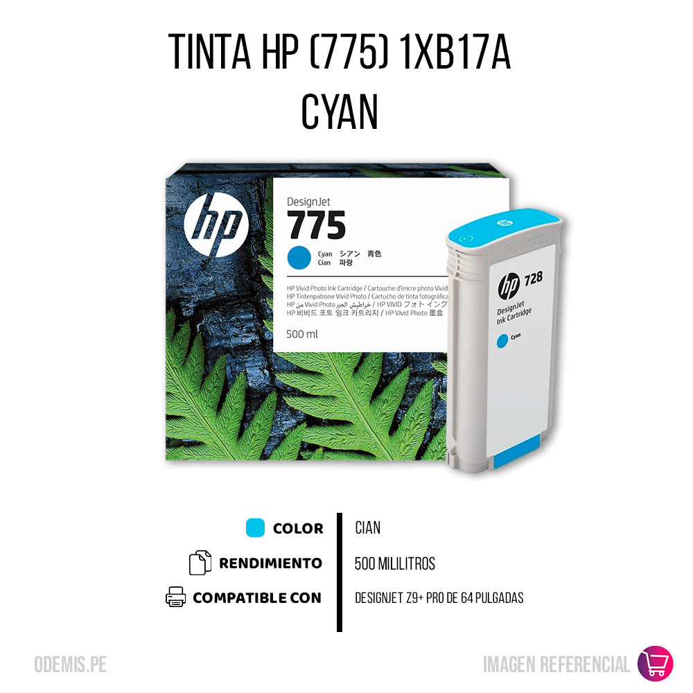 Tinta HP 775 Cian 1XB17A 500ml Z9+ Pro Original