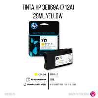 Tinta Hp 712A Yellow 3ED69A 29ml T650, T250 Original