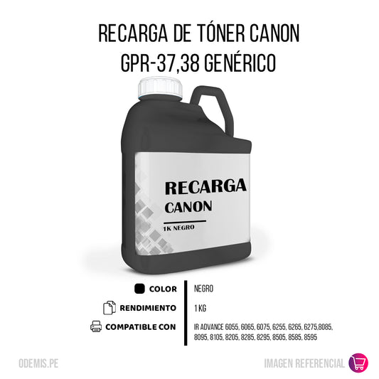 Recarga de Toner Canon GPR 37,GPR 38 Negro 1000g Compatible