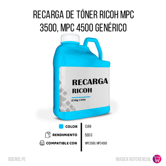 Recarga de Toner Ricoh MPC 3500, C4500 Cian 500g Compatible