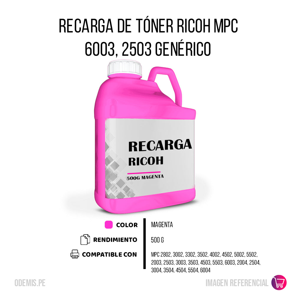 Recarga de Toner Ricoh MPC 6003, 2503 Magenta 500g Compatible