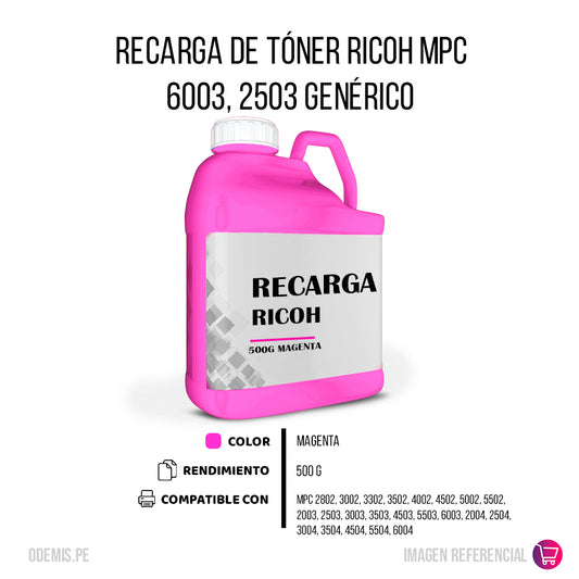 Recarga de Toner Ricoh MPC 6003, 2503 Magenta 500g Compatible