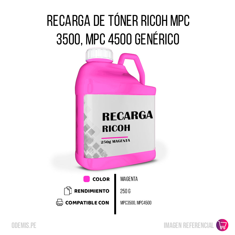 Recarga de Toner Ricoh MPC 3500, MPC 4500 Magenta 500g Compatible