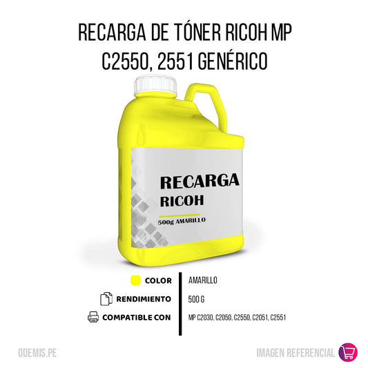 Recarga de Toner Ricoh MP C2550, C2551 Yellow 500g Compatible