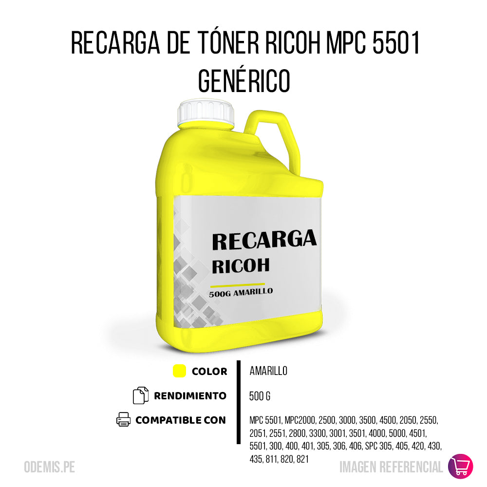 Recarga de Toner Ricoh MPC 5501 Yellow 500g Compatible