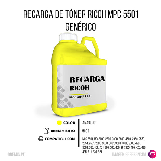 Recarga de Toner Ricoh MPC 5501 Yellow 500g Compatible