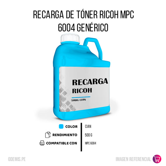 Recarga de Toner Ricoh MPC 6004 Cian 500g Compatible
