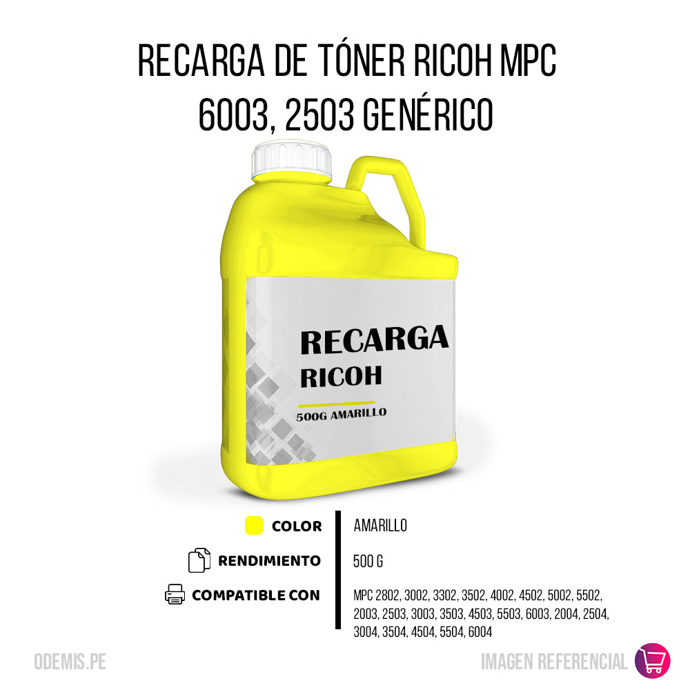 Recarga de Toner Ricoh MPC 6003, C2503 Yellow 500g Compatible