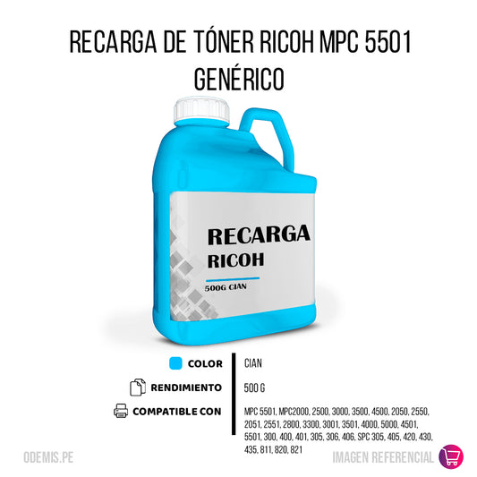 Recarga de Toner Ricoh MPC 5501 Cyan 500g Compatible