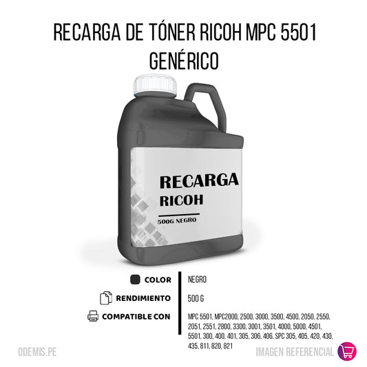 Recarga de Toner Ricoh MPC 5501 Negro 500g Compatible