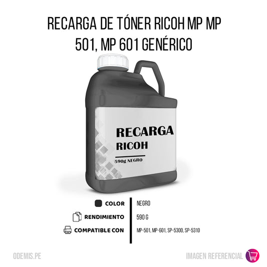 Recarga de Toner Ricoh MP 501, MP 601 Negro 590g Compatible