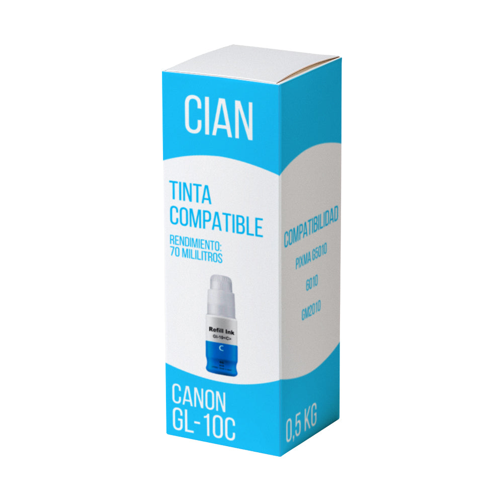 Tinta Canon GI-10C Cian 70ml G5010, 6010 Compatible