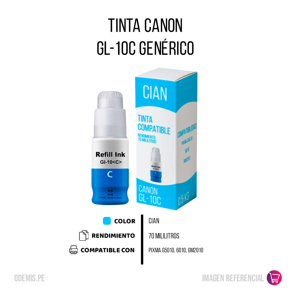 Tinta Canon GI-10C Cian 70ml G5010, 6010 Compatible