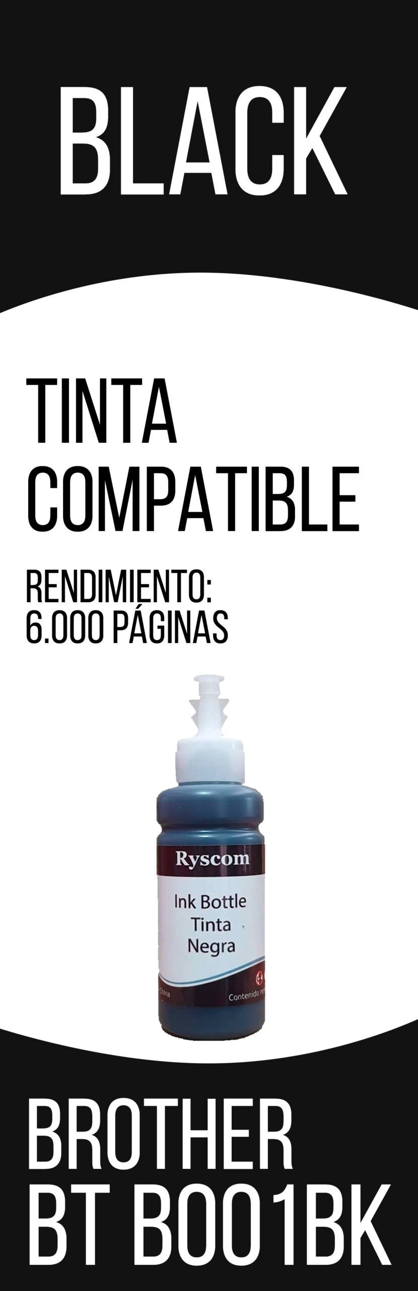 Tinta Brother BT 6001BK Negro 6K Pág. DCP-T300 Compatible