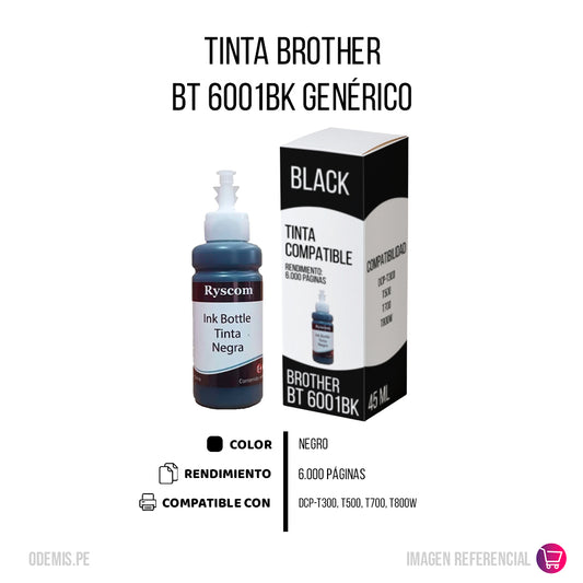 Tinta Brother BT 6001BK Negro 6K Pág. DCP-T300 Compatible