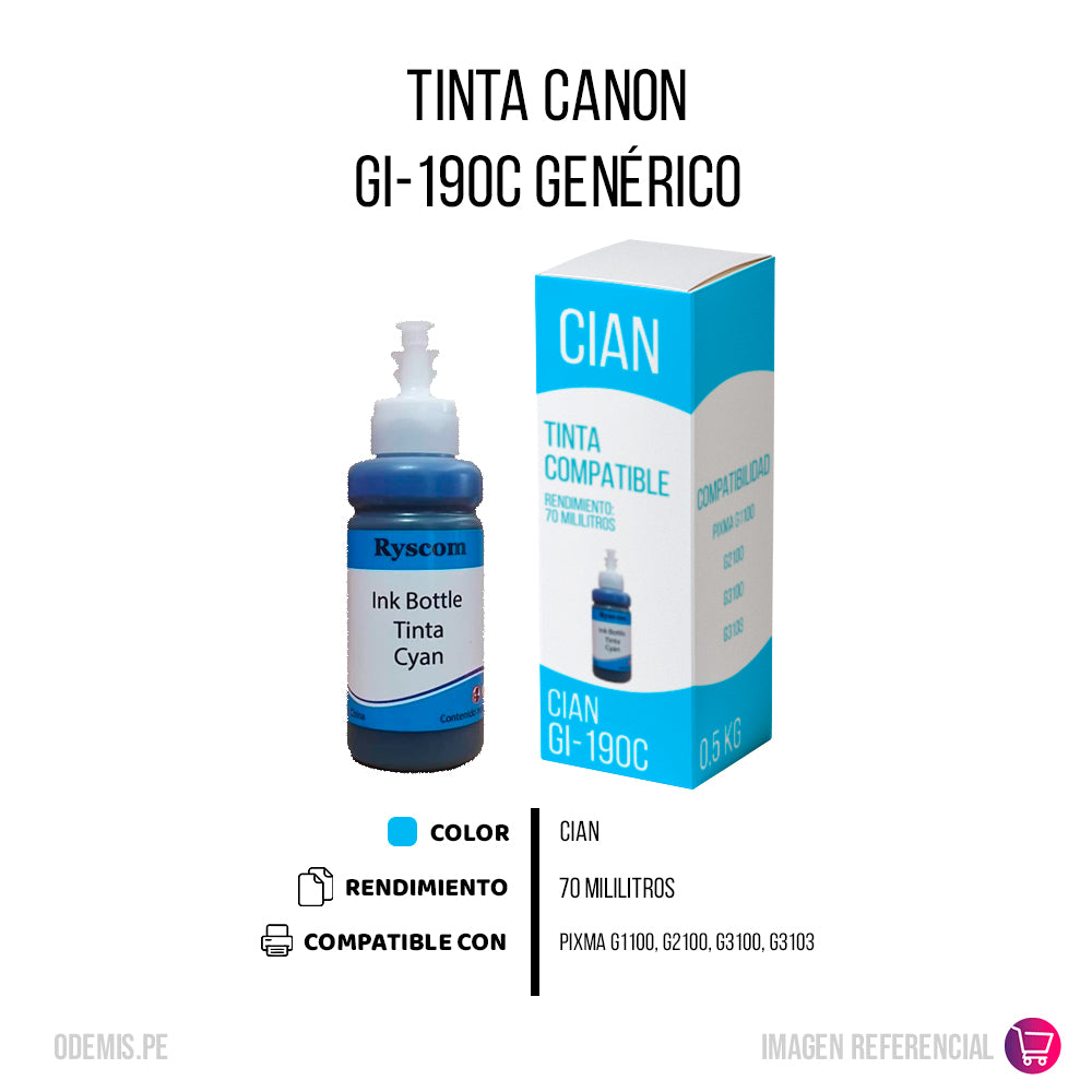 Tinta Canon GI-190C Cian 70ml G1100, G2100 Compatible
