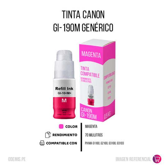 Tinta Canon GI-190M Magenta 70ml G2110, G3100 Compatible