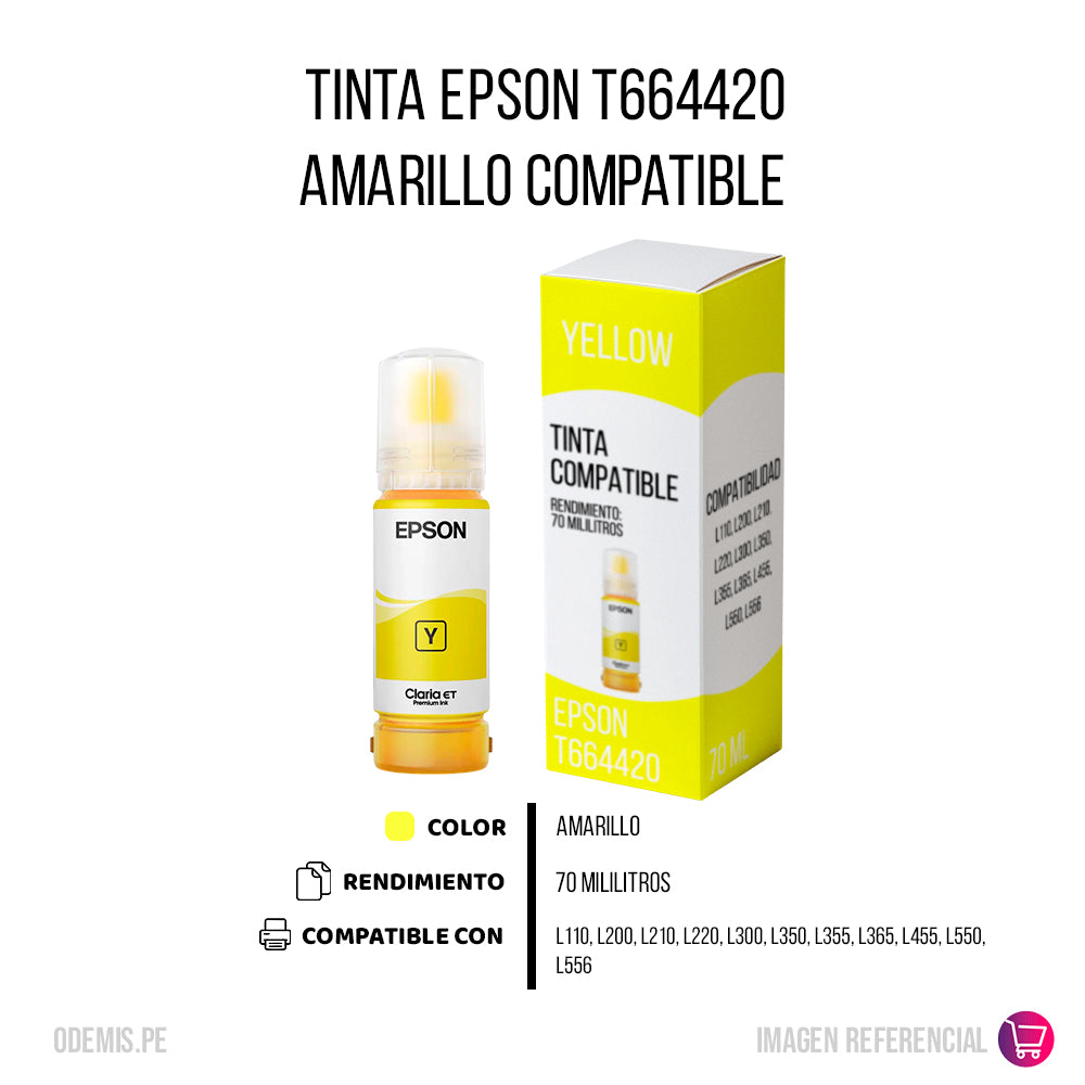 Tinta Epson T664420 Yellow 70ml L110, L200 Compatible
