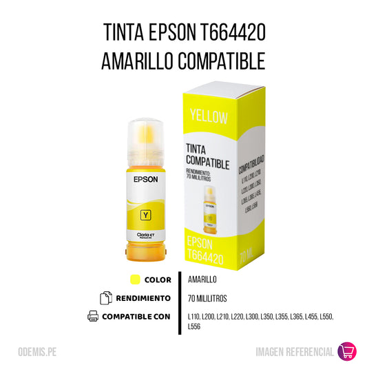 Tinta Epson T664420 Yellow 70ml L110, L200 Compatible