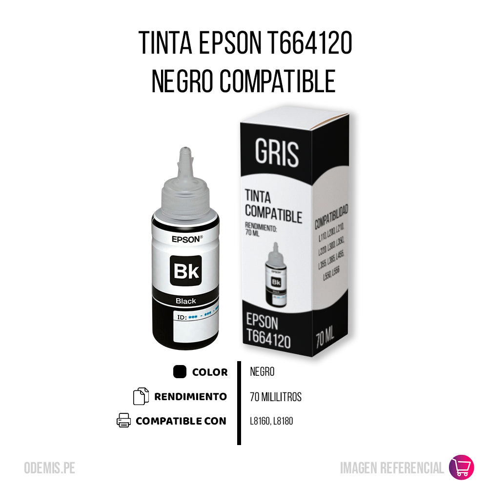 Tinta Epson T664120 Negro 70ml L575, L210 Compatible