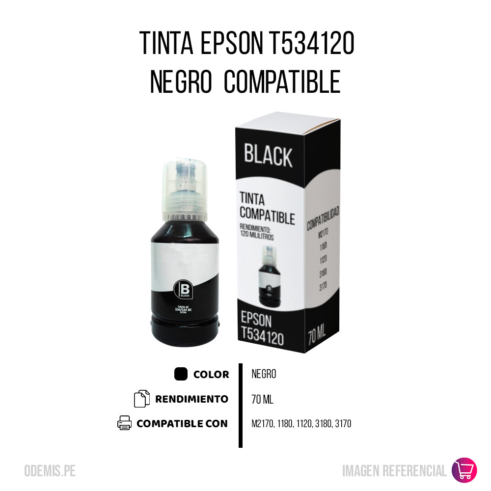 Tinta Epson T534120 Negro 120ml M1120, M1180 Compatible