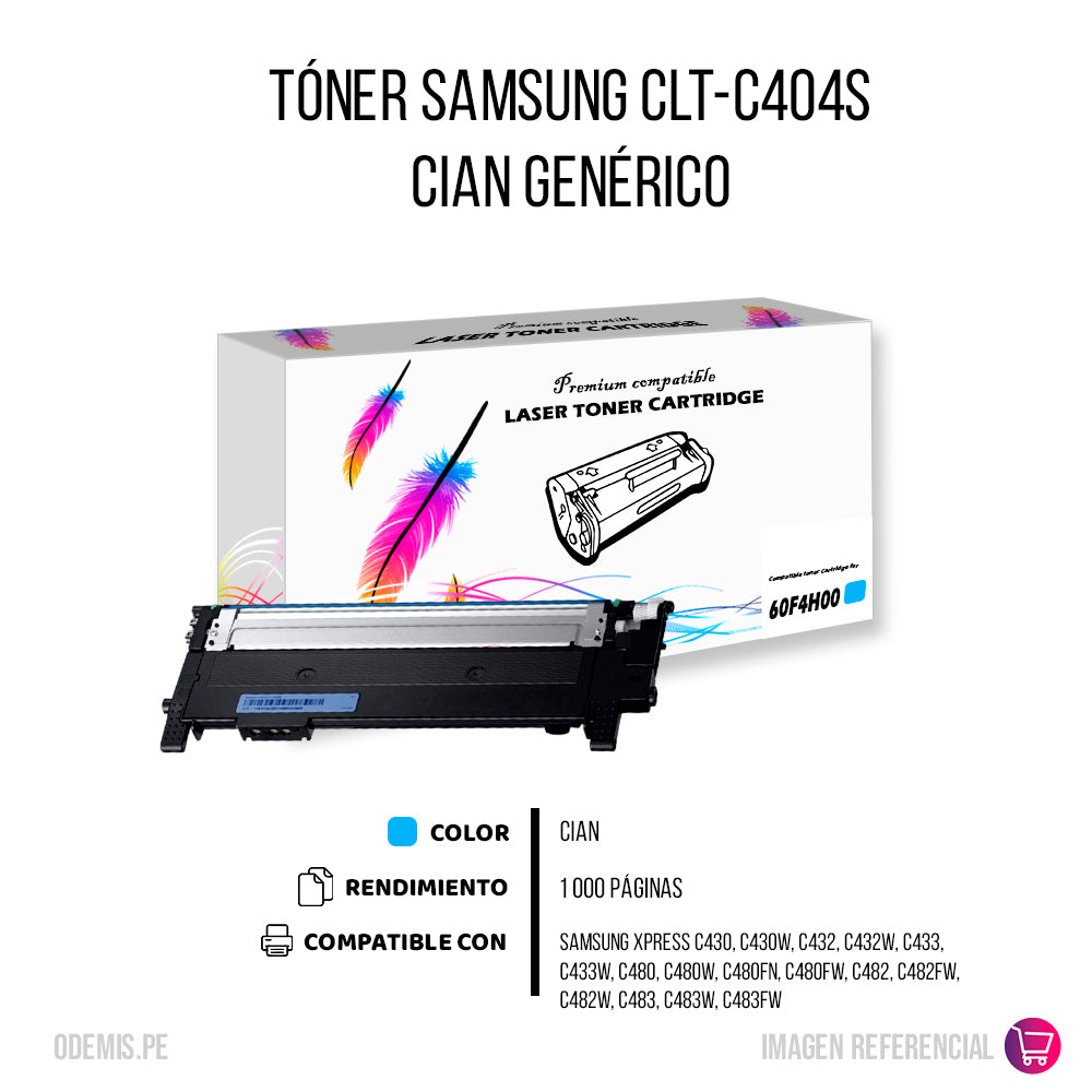 Toner Samsung CLT-C404S Cian 1000 Pág. C430W Compatible