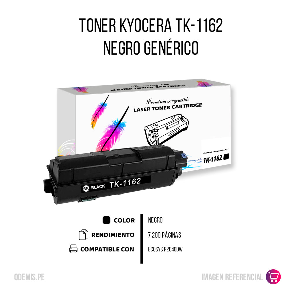 Toner Kyocera TK-1162 Negro 7.2K Pág. P2040dw Compatible