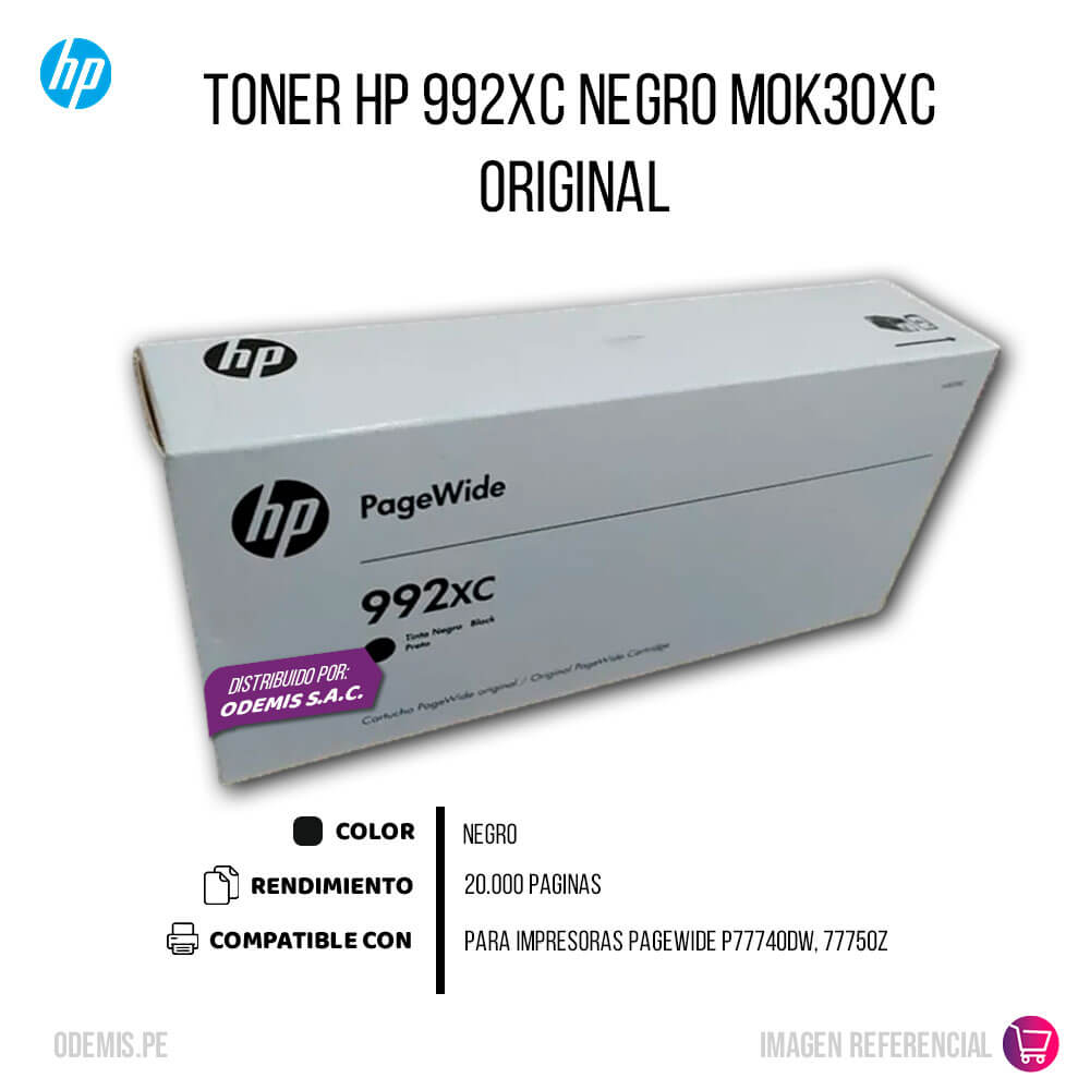 Tinta HP 992XC M0K30XC Negro P77740Dw, 77750Z 20,000 pag