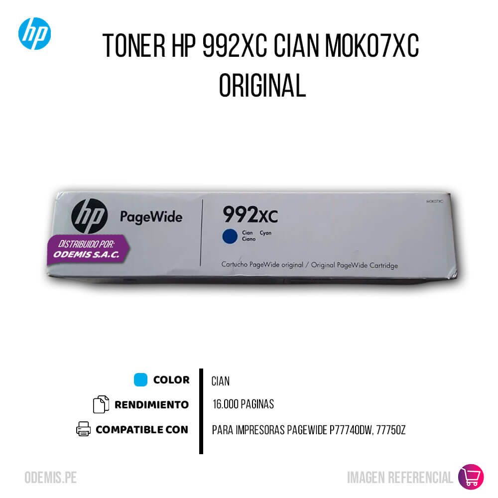 Tinta HP 992XC M0K07XC Cian P77740Dw, 77750Z 16,000 pag