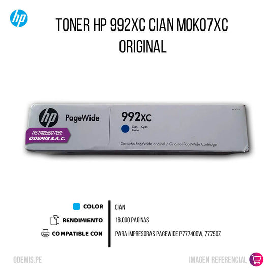 Tinta HP 992XC M0K07XC Cian P77740Dw, 77750Z 16,000 pag